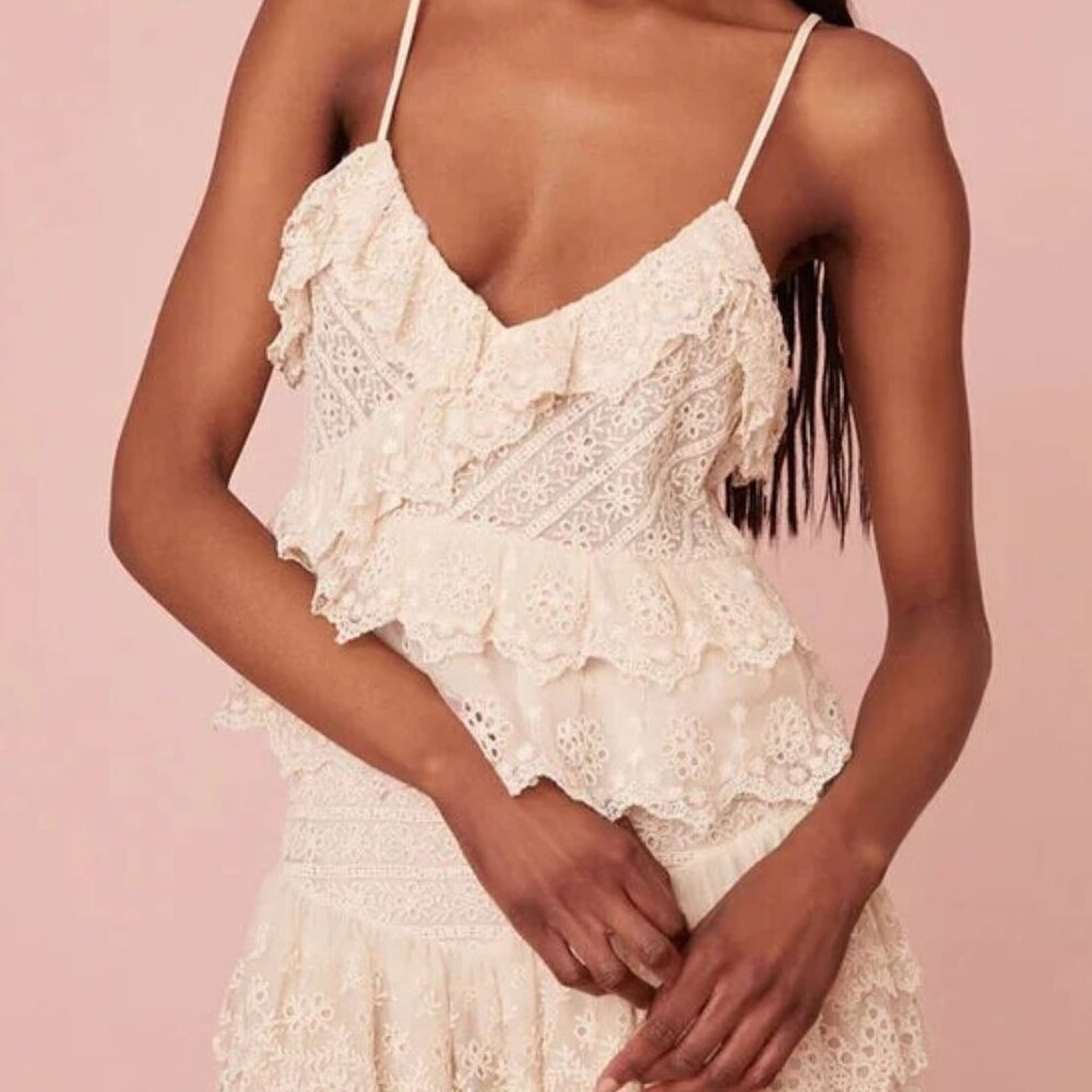 Love Shack Fancy- Saturn Top- Cream Embroidered with ruffles